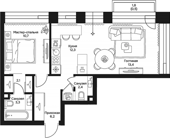 . Вариант № 120835, 0, площадь - 50.44 квм, цена 44847576 рублей