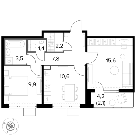 Купить двухкомнатную квартиру у метро Домодедовская в Видном. Вариант № 123342, 0, площадь -  квм, цена 15595470 рублей