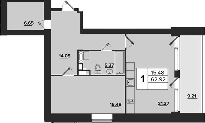 . Вариант № 77030, 0, площадь - 62.91 квм, цена 37675920 рублей