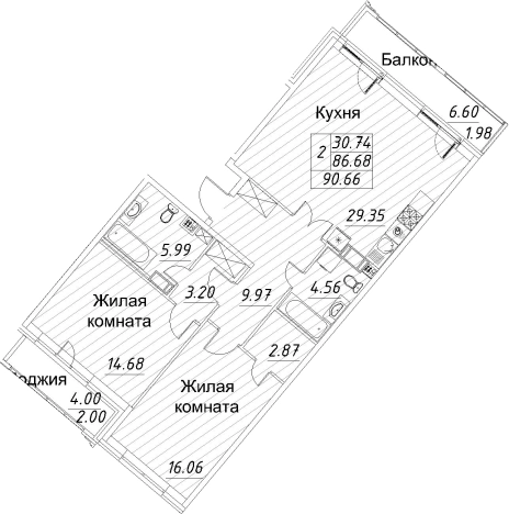 Купить трехкомнатную квартиру на улице проспект Авиаконструкторов в Санкт-Петербурге. Вариант № 67813, 0, площадь -  квм, цена 29256672 рублей