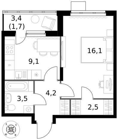 . Вариант № 10221373, 0, площадь - 37.1 квм, цена 10406550 рублей