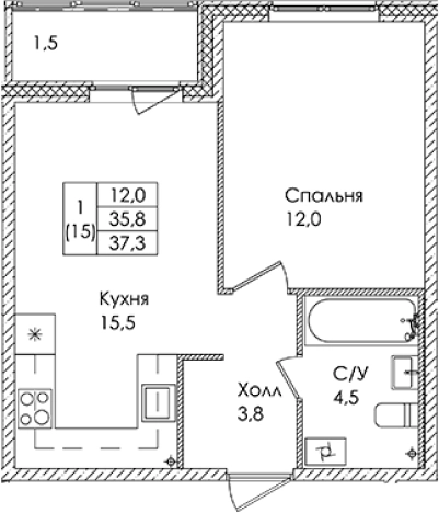 Купить однокомнатную квартиру в ЖК Ермак в Ленинградской области. Вариант № 6609768, 0, площадь -  квм, цена 5155100 рублей