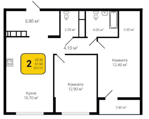Купить двухкомнатную квартиру в ЖК Джаз (Врн) в Воронеже. Вариант № 89187, 0, площадь -  квм, цена 10681195 рублей