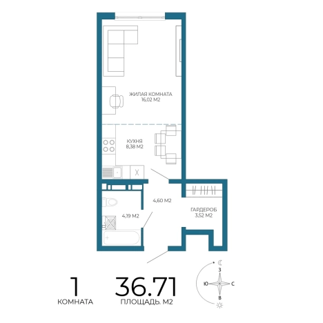Купить однокомнатную квартиру в Микрорайоне Пенза-2, Железнодорожный район в Пензе. Вариант № 3439894, 0, площадь -  квм, цена 3377320 рублей