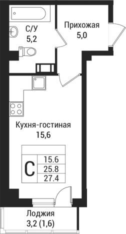 . Вариант № 7832582, 0, площадь - 25.8 квм, цена 3956400 рублей