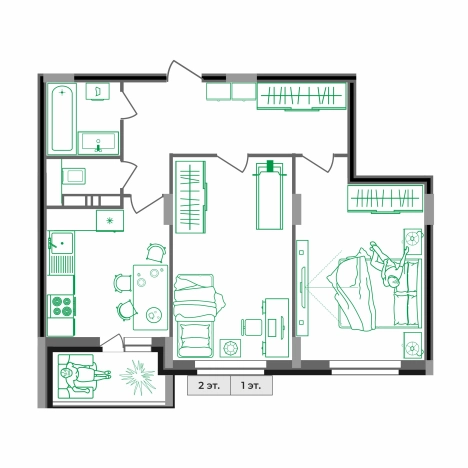 . Вариант № 2731599, 1, площадь - 62.5 квм, цена 6321875 рублей
