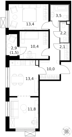 Купить квартиру на улице Ленинградское шоссе в Москве. Вариант № 9815267, 0, площадь -  квм, цена 22537800 рублей