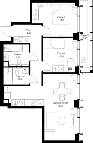 . Вариант № 10380850, 0, площадь - 65.7 квм, цена 43953300 рублей
