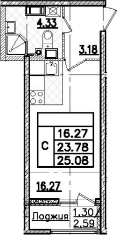 Купить Студию у метро Лесная в Санкт-Петербурге. Вариант № 76995, 0, площадь -  квм, цена 8438004 рублей
