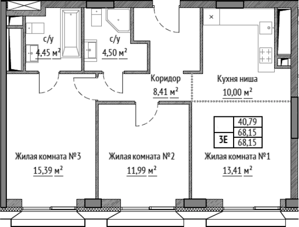 . Вариант № 185151, 0, площадь - 68.15 квм, цена 31849400 рублей