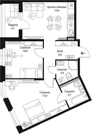 . Вариант № 7829556, 0, площадь - 55.75 квм, цена 13178400 рублей