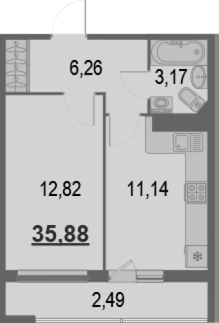 . Вариант № 65795, 0, площадь - 33.39 квм, цена 6709560 рублей
