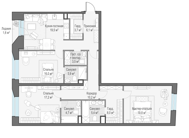 Купить квартиру в новостройках у метро Автозаводская в Москве. Вариант № 107916, 0, площадь - квм, цена 77130000 рублей