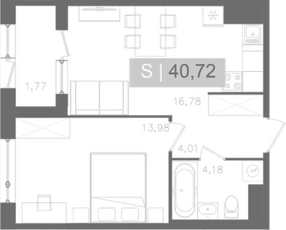 . Вариант № 5564315, 0, площадь - 38.95 квм, цена 15807669 рублей