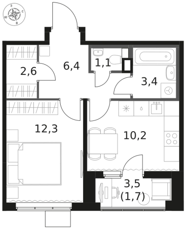 Купить однокомнатную квартиру у метро Физтех в Химках. Вариант № 9701686, 0, площадь -  квм, цена 10139415 рублей