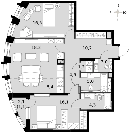 Купить трехкомнатную квартиру в ЖК Sydney City в Москве. Вариант № 9502128, 0, площадь -  квм, цена 52808648 рублей