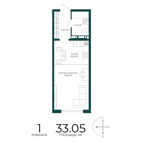 Купить однокомнатную квартиру в Микрорайоне Пенза-2, Железнодорожный район в Пензе. Вариант № 5388276, 0, площадь -  квм, цена 3040600 рублей