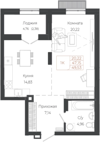 Купить однокомнатную квартиру на улице Целинная в Алтайском крае. Вариант № 7629935, 0, площадь - квм, цена 12531090 рублей