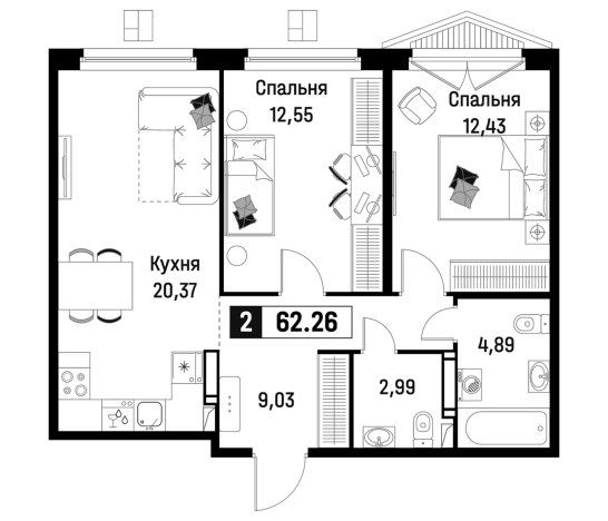 Купить трехкомнатную квартиру у метро Девяткино в Мурине. Вариант № 6866561, 0, площадь -  квм, цена 10697171 рублей