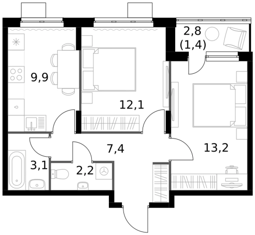 Купить двухкомнатную квартиру у метро Домодедовская в Видном. Вариант № 9953971, 0, площадь -  квм, цена 17821950 рублей