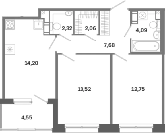 Купить двухкомнатную квартиру в новостройках на улице Курская в Санкт-Петербурге. Вариант № 6260457, 0, площадь -  квм, цена 25297816 рублей
