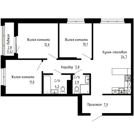 Купить трехкомнатную квартиру в ЖК "7Я" в Владивостоке. Вариант № 9769356, 0, площадь -  квм, цена 19263400 рублей
