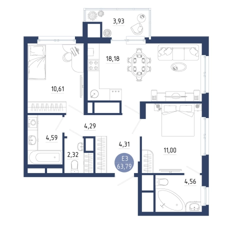 Купить двухкомнатную квартиру на улице проезд Бульвар Оптимистов в Рязанской области. Вариант № 154831, 0, площадь -  квм, цена 7652886 рублей