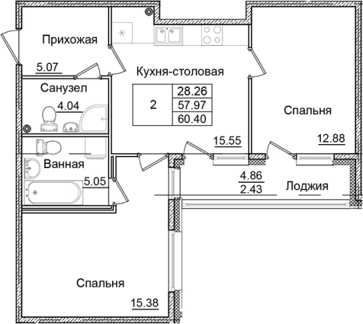 Купить двухкомнатную квартиру у метро Рыбацкое в Санкт-Петербурге. Вариант № 6707406, 0, площадь -  квм, цена 10433385 рублей