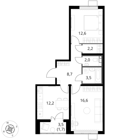 Купить двухкомнатную квартиру в Видном. Вариант № 9801244, 0, площадь -  квм, цена 16097400 рублей