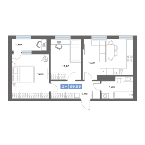 . Вариант № 101648, 0, площадь - 69.58 квм, цена 6900000 рублей