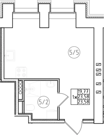 . Вариант № 6230543, 0, площадь - 23.58 квм, цена 5616500 рублей