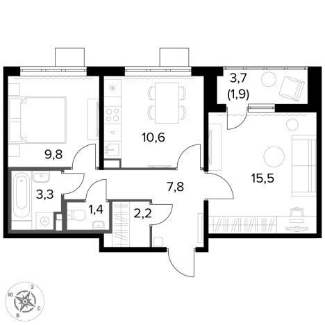 Купить двухкомнатную квартиру у метро Домодедовская в Видном. Вариант № 123339, 0, площадь -  квм, цена 16574250 рублей
