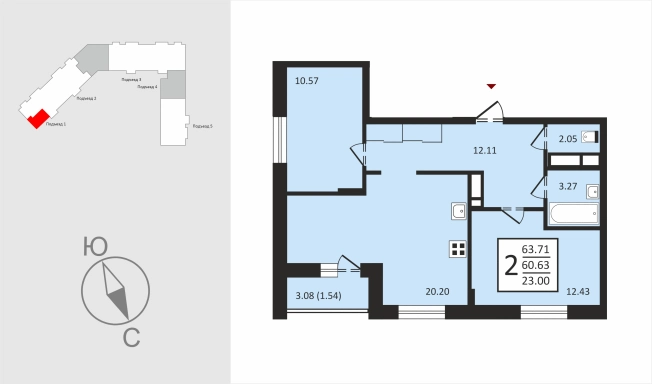 Купить двухкомнатную квартиру в ЖК Заречье Парк (Владимир) в Владимирской области. Вариант № 112808, 0, площадь -  квм, цена 6963040 рублей