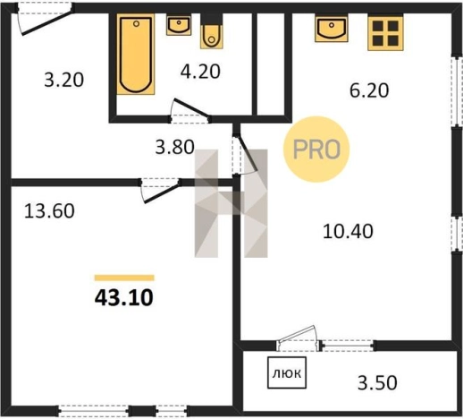 . Вариант № 68494, 0, площадь - 43.1 квм, цена 3270000 рублей