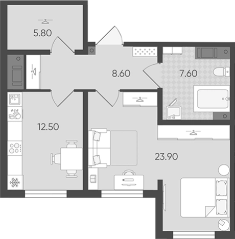 . Вариант № 7604750, 0, площадь - 58.4 квм, цена 11489032 рублей