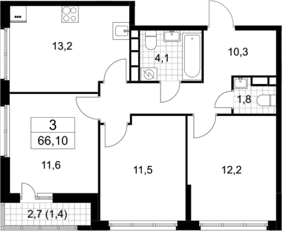 Купить трехкомнатную квартиру у метро Аэропорт Внуково в Москве. Вариант № 3951587, 0, площадь - квм, цена 14209582 рублей