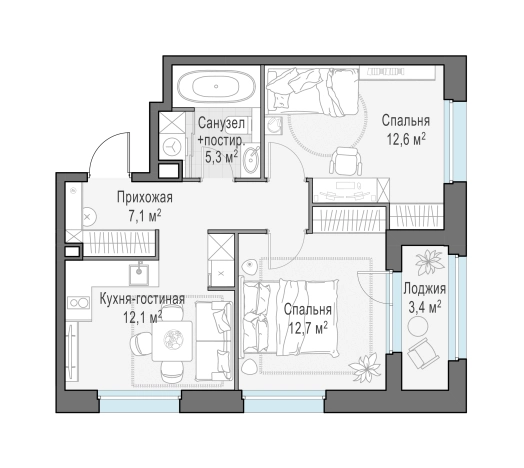 Купить двухкомнатную квартиру в ЖК Белый Grad в Мытищах. Вариант № 166554, 0, площадь -  квм, цена 12050000 рублей