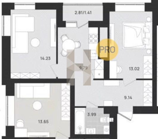 Купить двухкомнатную квартиру в районе Московский в Калининграде. Вариант № 104425, 0, площадь -  квм, цена 4800000 рублей