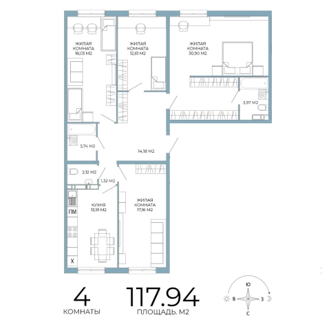 Купить многокомнатную квартиру в новостройках в Микрорайоне Тепличный, Первомайский район в Пензе. Вариант № 109004, 0, площадь -  квм, цена 11676060 рублей