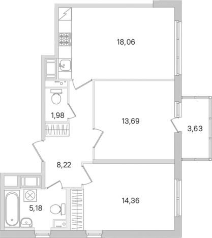 Купить трехкомнатную квартиру у метро Проспект Большевиков в Ленинградской области. Вариант № 8488257, 0, площадь -  квм, цена 10342618 рублей