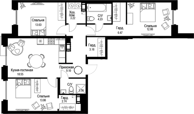 Купить многокомнатную квартиру в ЖК ID Petrogradskaya в Санкт-Петербурге. Вариант № 4828857, 0, площадь -  квм, цена 43790400 рублей
