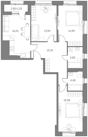 Купить квартиру в ЖК Аквилон Beside 2.0 в Москве. Вариант № 842070, 0, площадь - квм, цена 33932317.0000 рублей