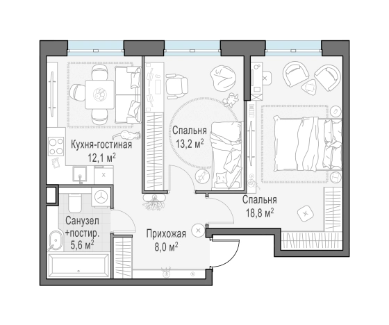 . Вариант № 111505, 0, площадь - 57.5 квм, цена 9090000 рублей