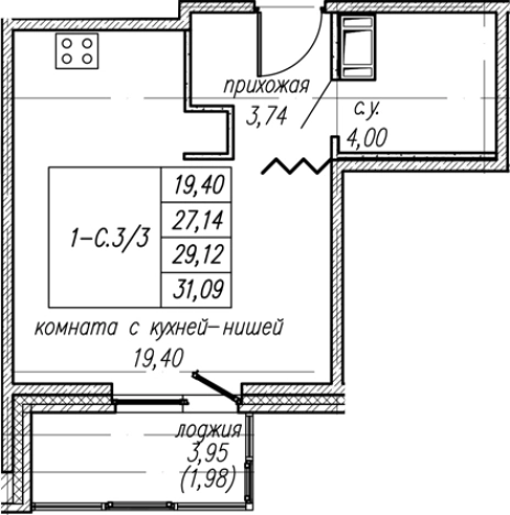 . Вариант № 8063831, 0, площадь - 27.14 квм, цена 4352683 рублей