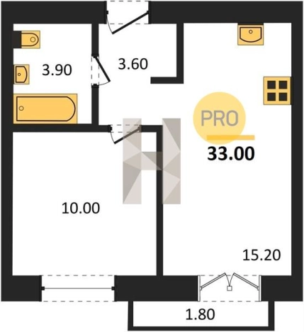 . Вариант № 68695, 0, площадь - 33 квм, цена 3009580 рублей