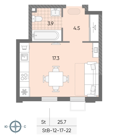. Вариант № 10061321, 0, площадь - 25.7 квм, цена 10520192 рублей