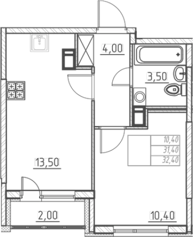 Купить однокомнатную квартиру в ЖК Огоньки в Всеволожске. Вариант № 7254756, 0, площадь -  квм, цена 4857000 рублей