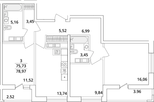 Купить трехкомнатную квартиру на улице Кубинская в Санкт-Петербурге. Вариант № 4821629, 0, площадь -  квм, цена 21138162 рублей