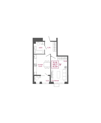 Купить однокомнатную квартиру в новостройках на улице Терновского в Пензе. Вариант № 140556, 0, площадь - квм, цена 3807880 рублей