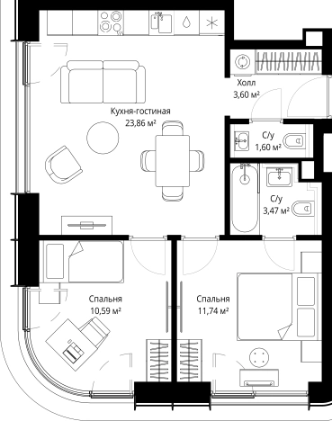 Купить двухкомнатную квартиру в новостройках в ЖК City Bay в Москве. Вариант № 144135, 0, площадь -  квм, цена 31245162 рублей
